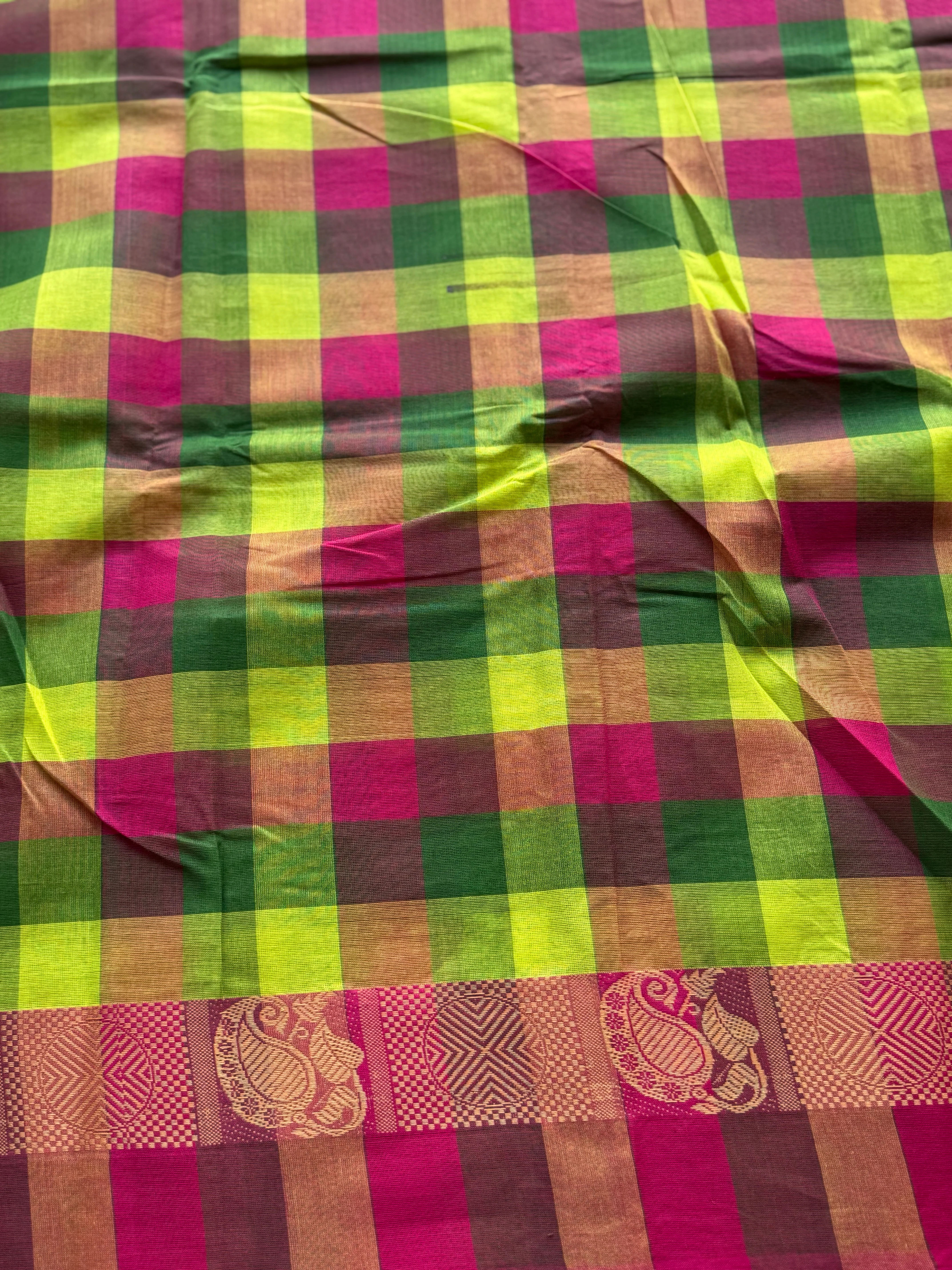 Chettinad Cotton Checkered Saree - Image 2