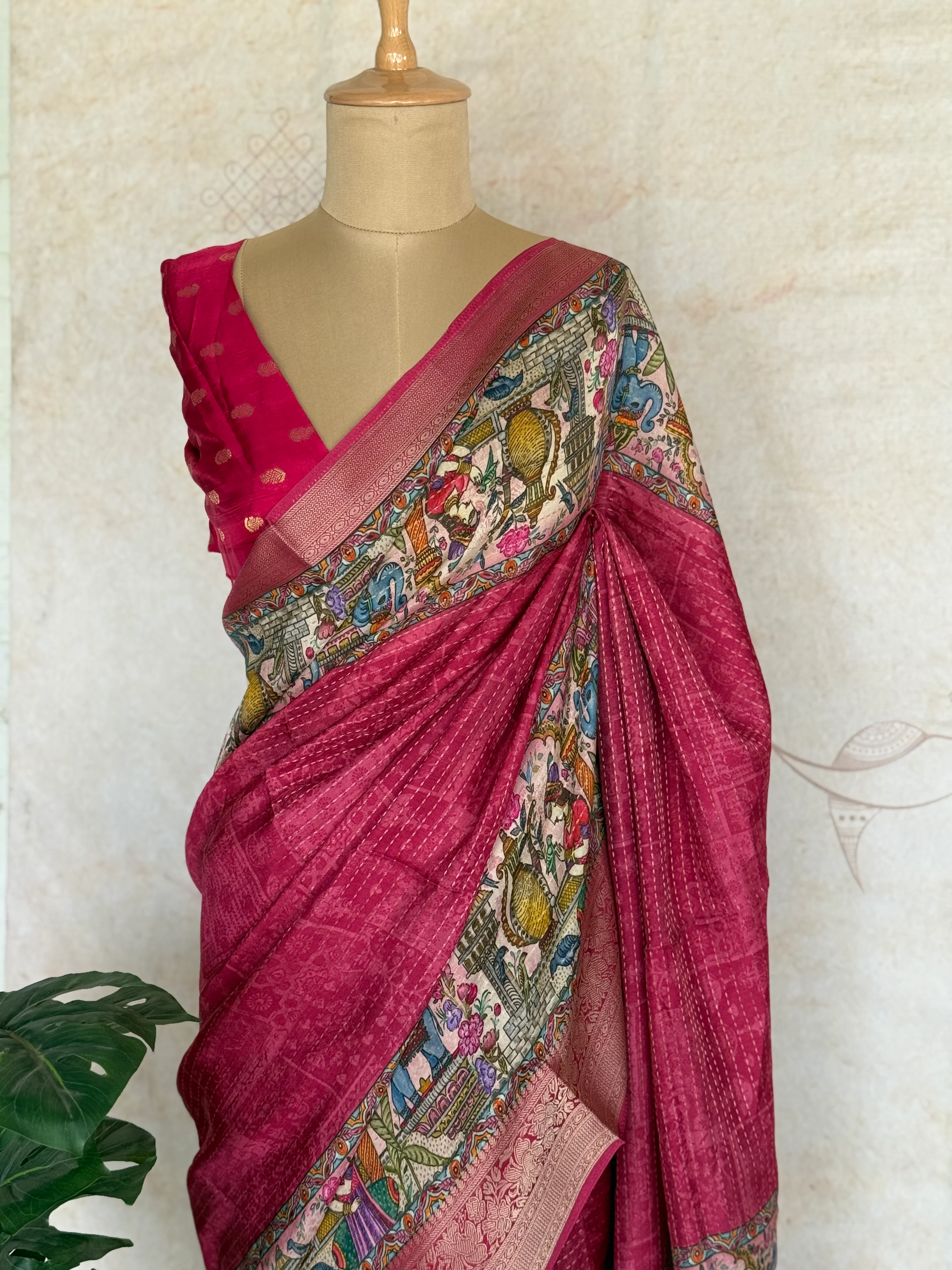 Crepe Silk Saree with Digital Print & Zari Woven Border