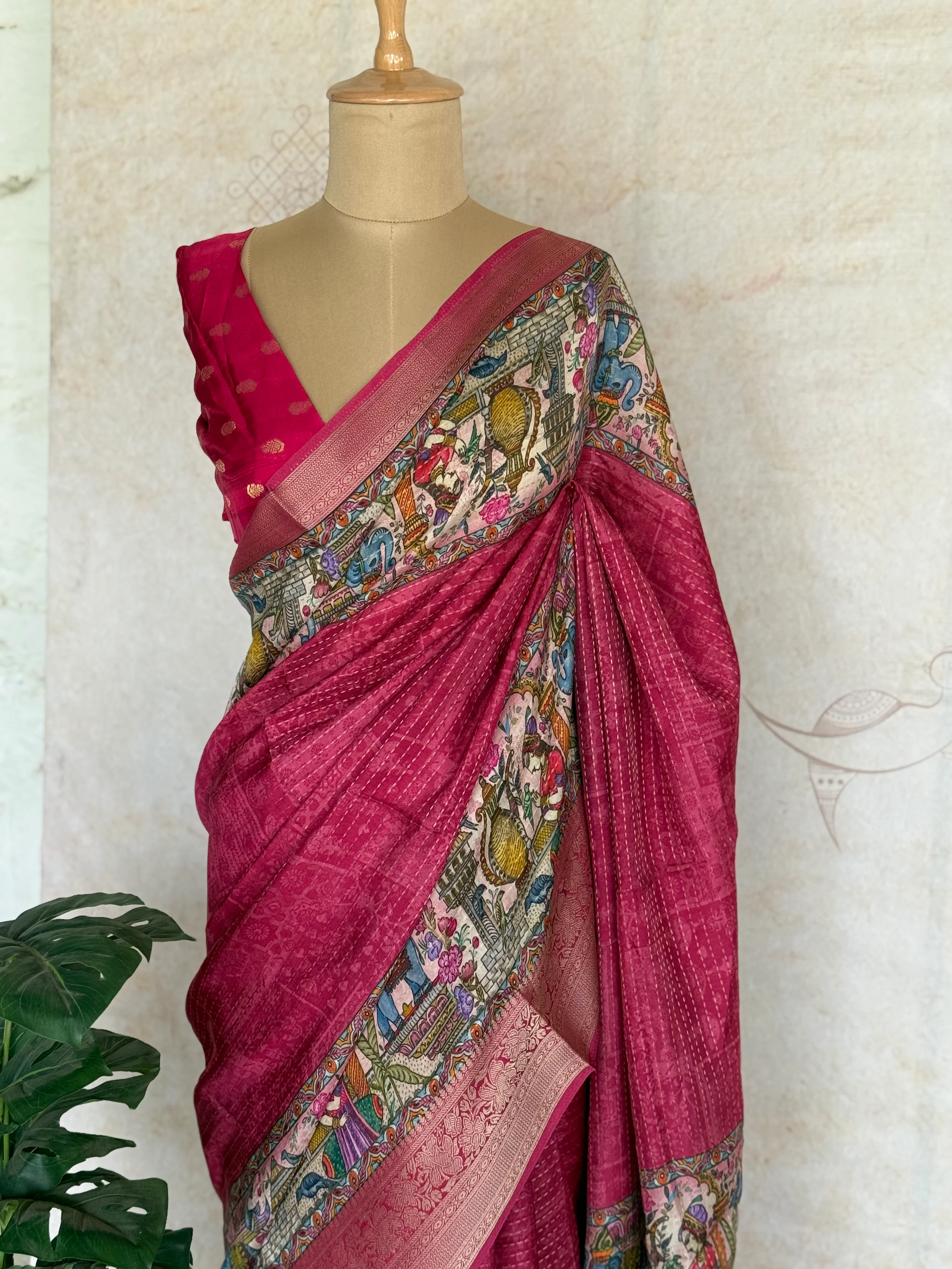 Crepe Silk Saree with Digital Print & Zari Woven Border - Image 2