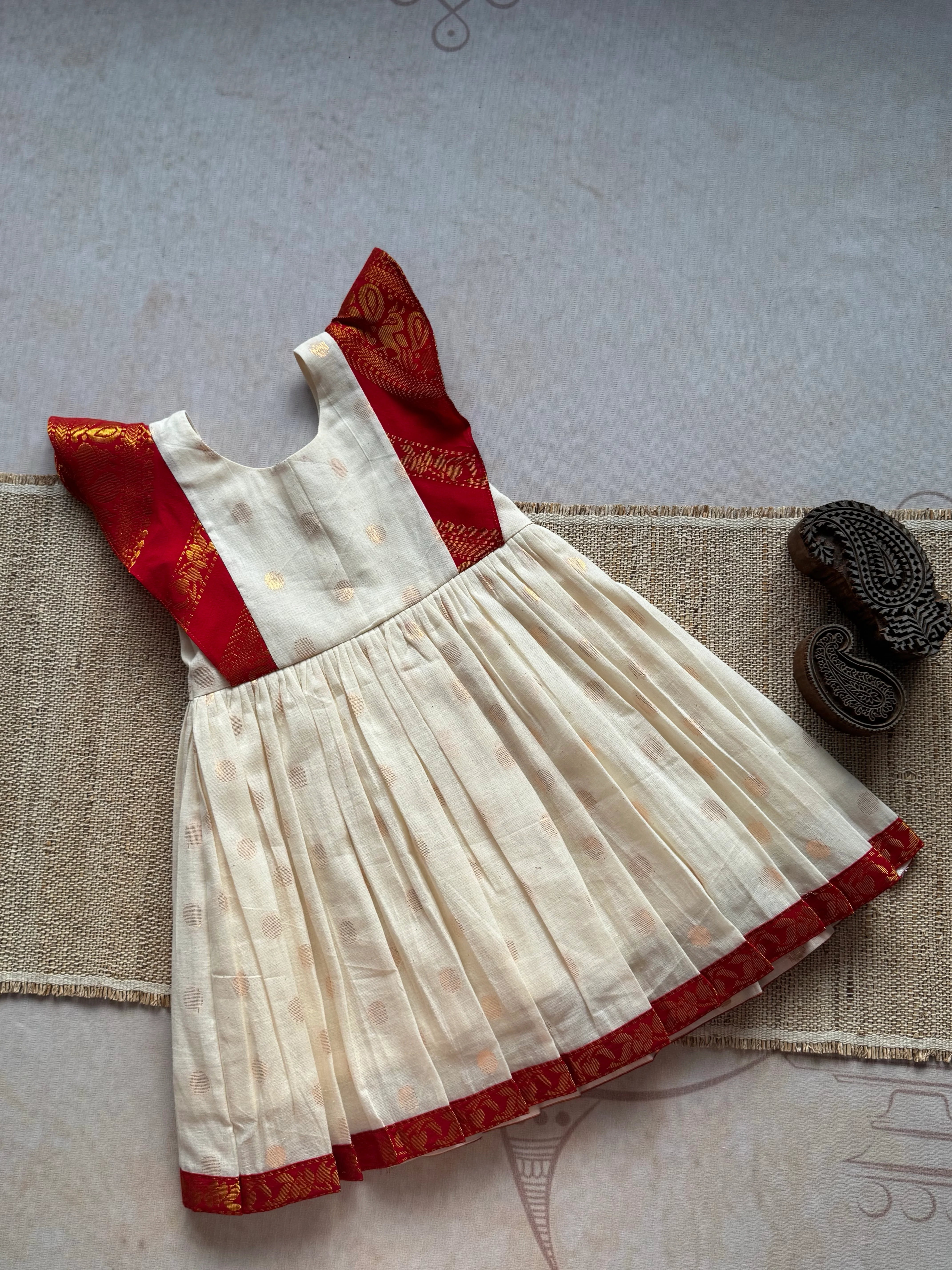 Anvi Kids Cotton Frock Red - Onam Edit - Image 4
