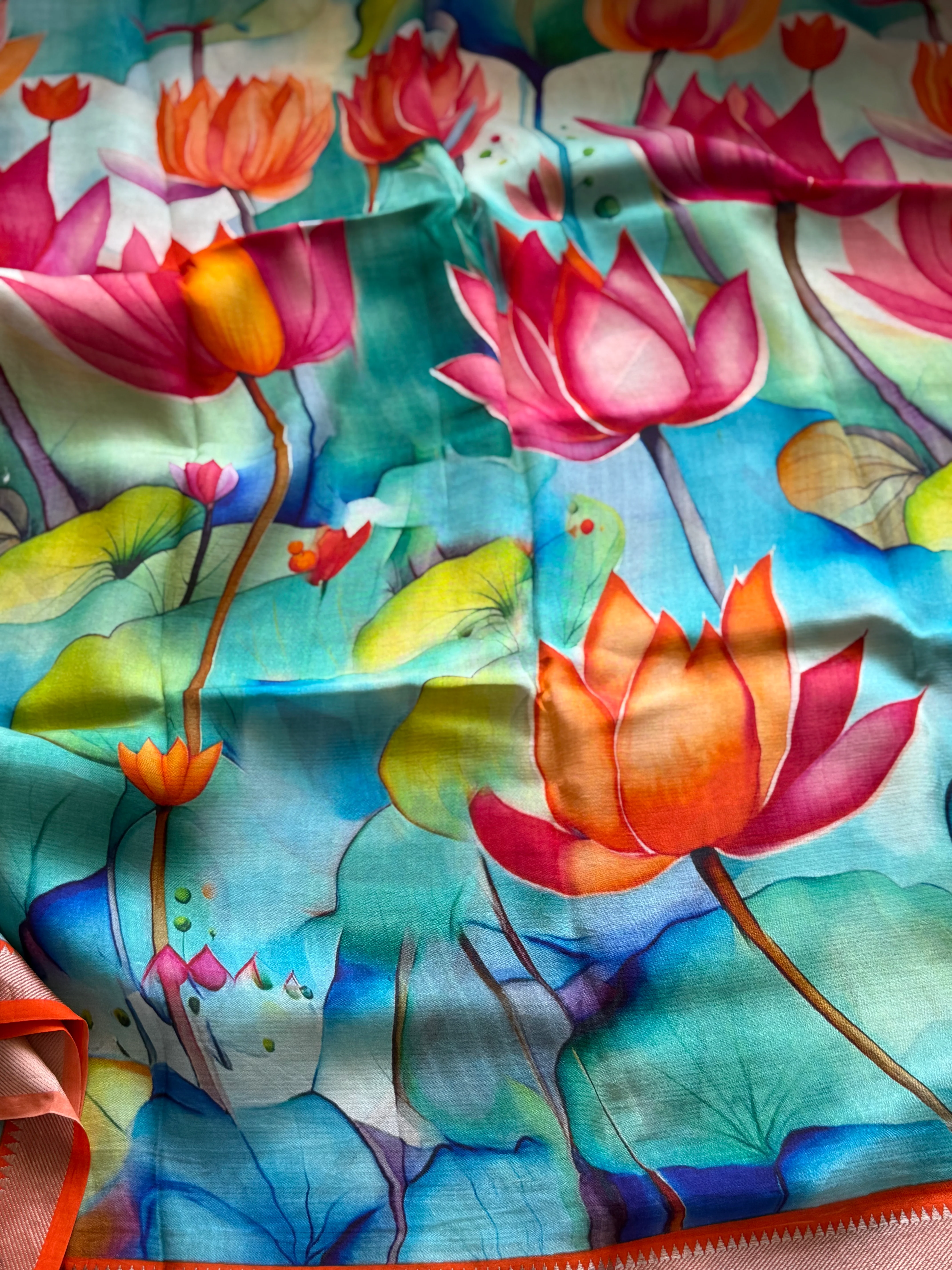 Mangalgiri Digital Printed Saree with Floral Print & Silver Zari Border | Studio Virupa - Image 2