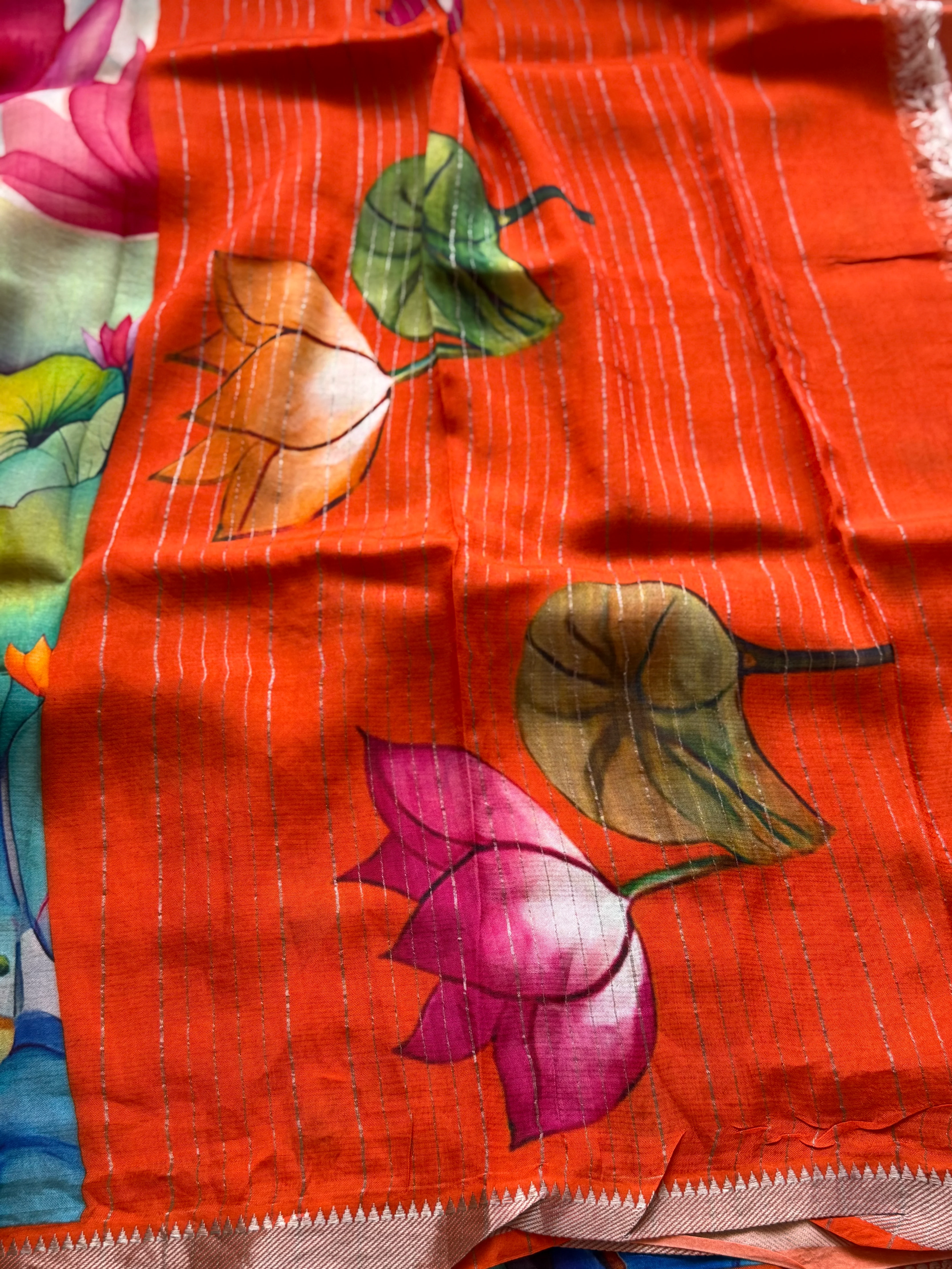 Mangalgiri Digital Printed Saree with Floral Print & Silver Zari Border | Studio Virupa - Image 3