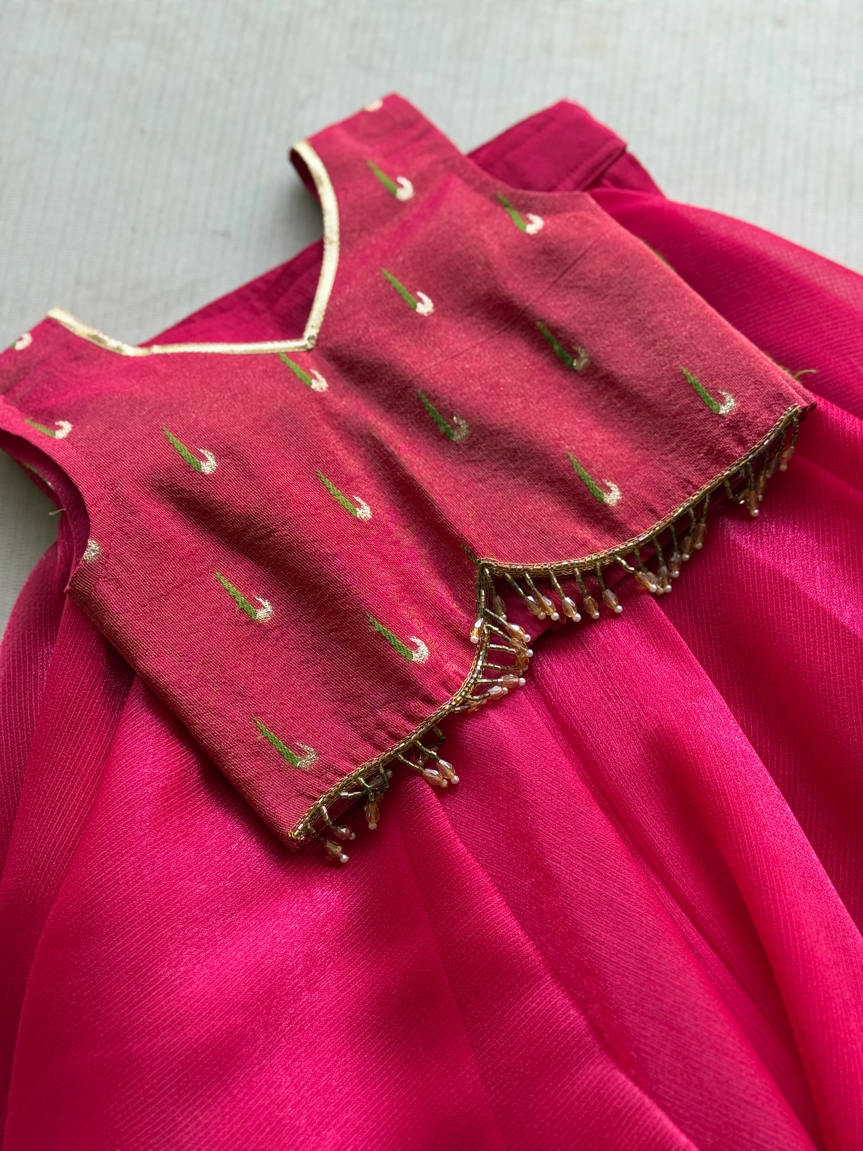Rani Pink Lilly Paithani Crop Top and Skirt - Image 3