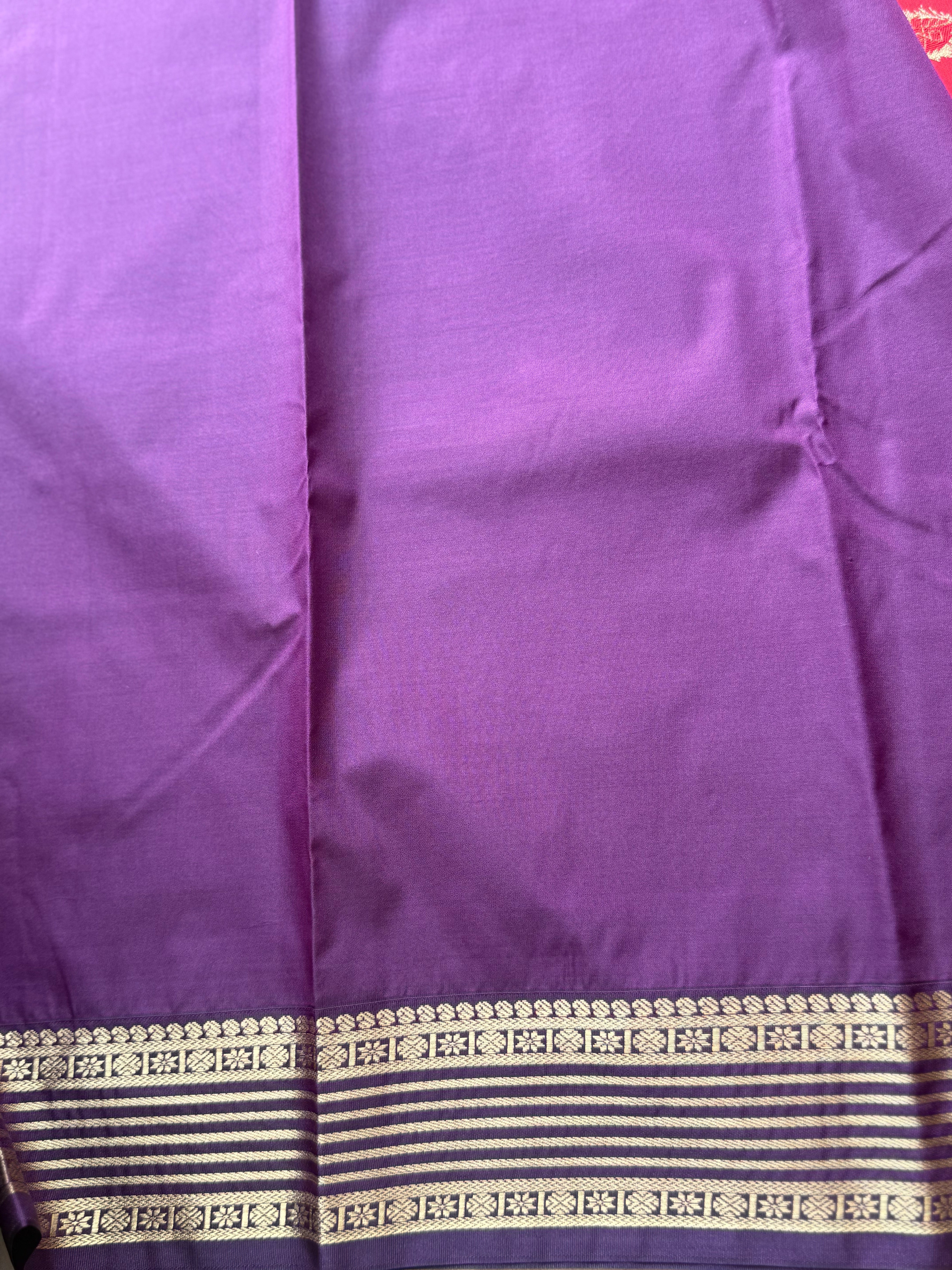Semi Kanchi Silk Saree with Zari Buttas & Contrast Zari Border - Image 5