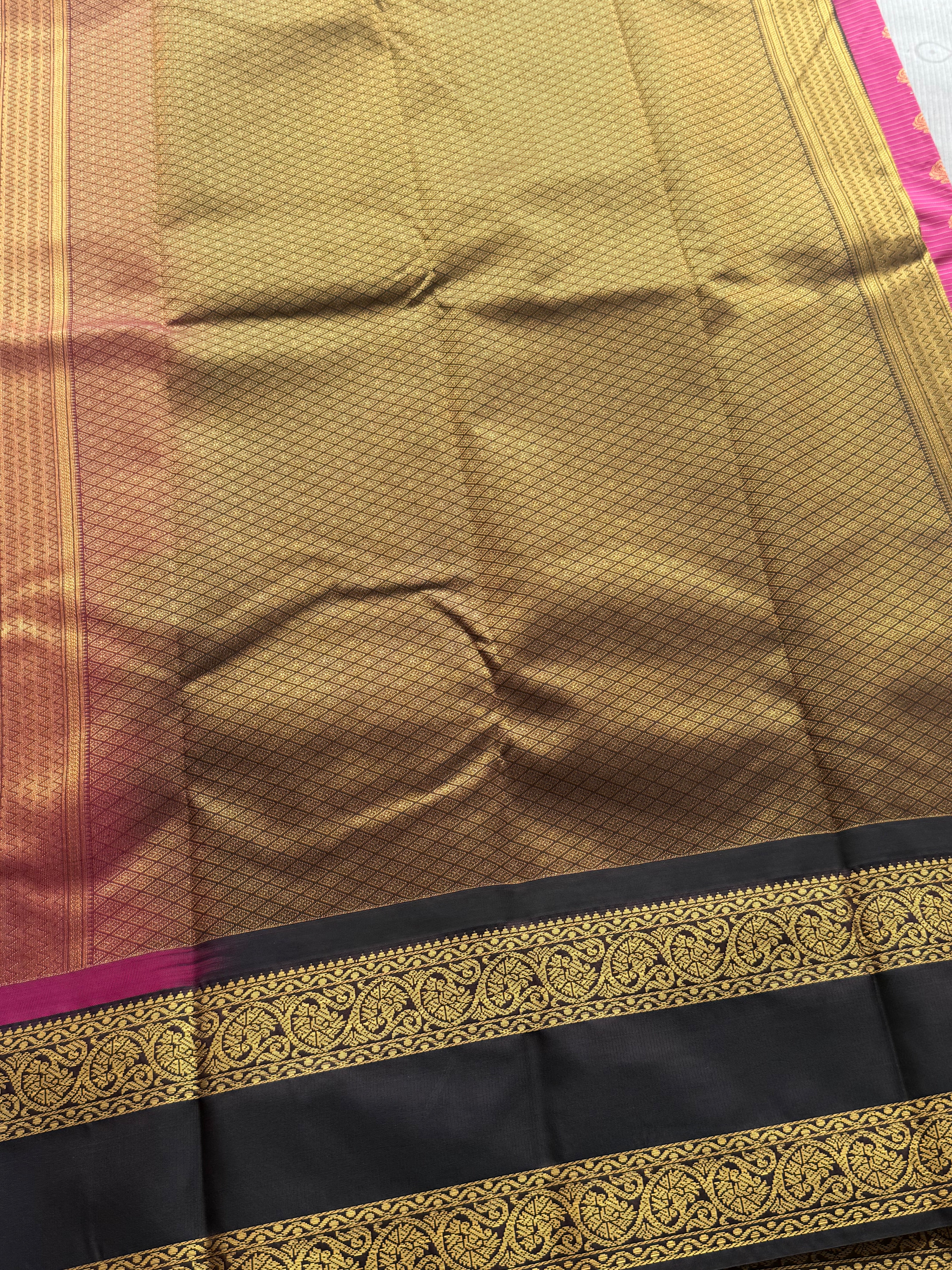 Semi Kanchi Silk Saree with Zari Lines, Buttas & Retta Petta Border - Image 2