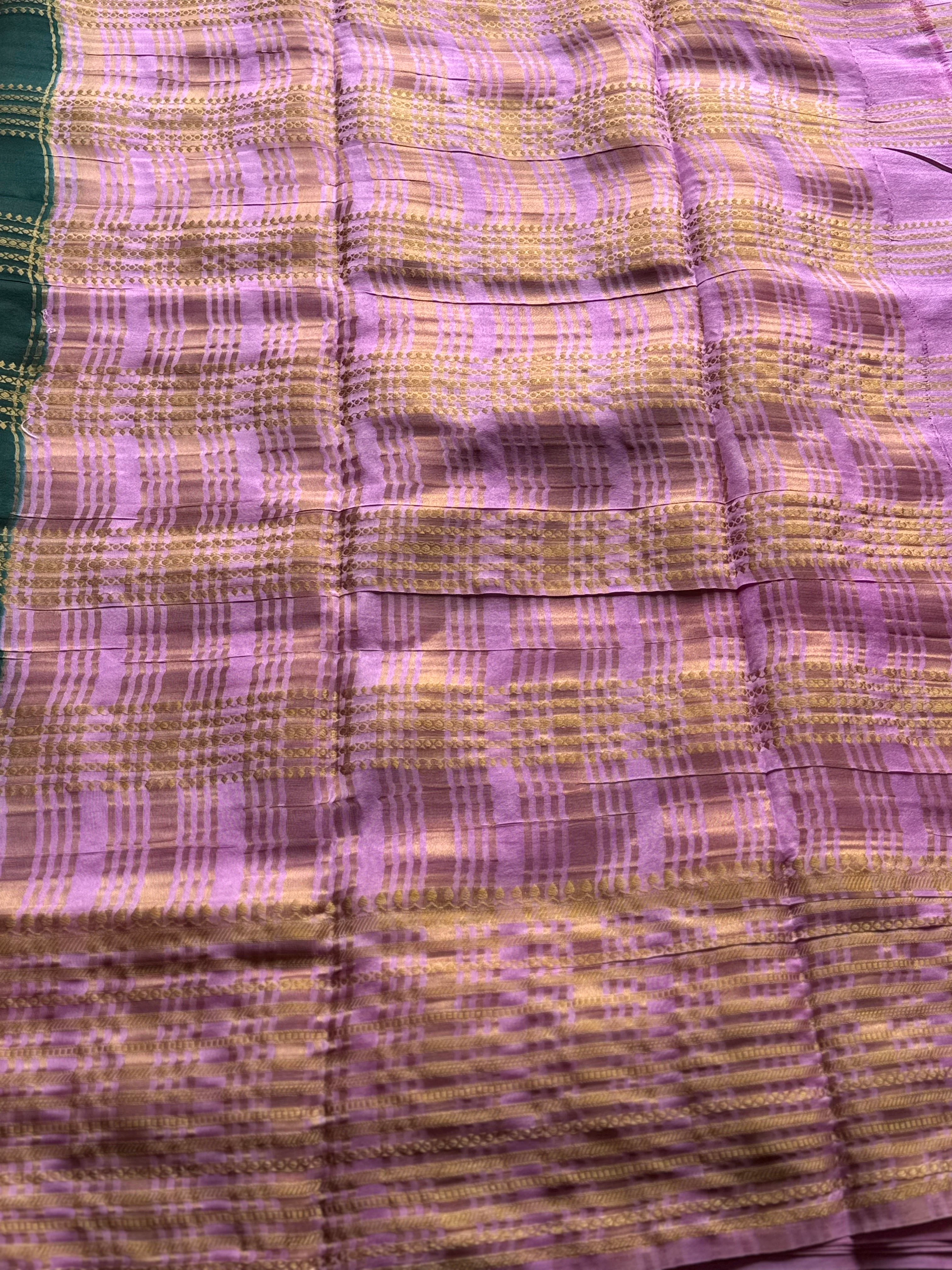 Semi Mysore Crepe Silk Saree with Golden Line Zari - Image 2