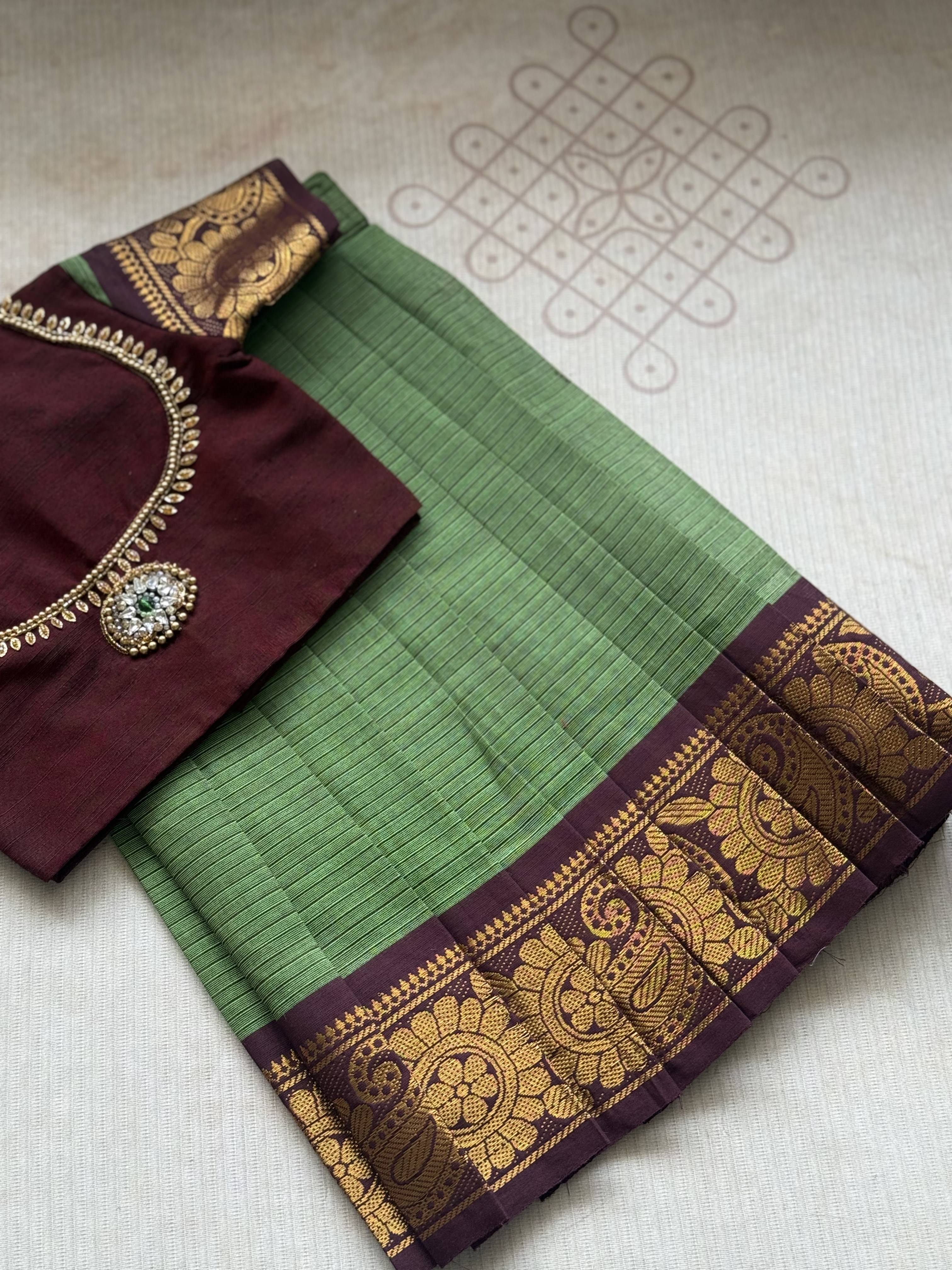 Vasuki Chettinad Cotton Skirt with Mango Maala Crop Top – Traditional South Indian Ethnic Wear - Image 3