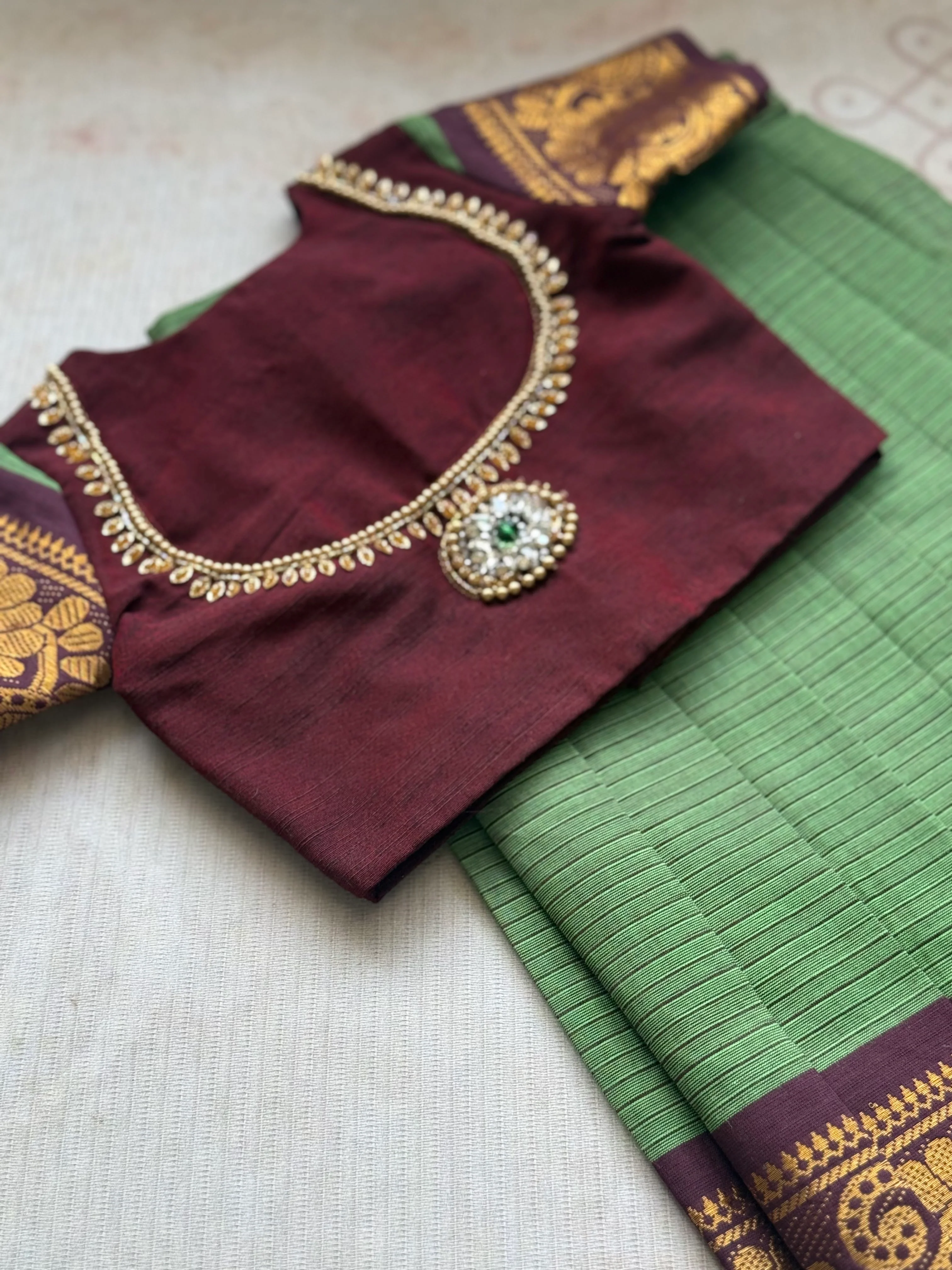Vasuki Chettinad Cotton Skirt with Mango Maala Crop Top – Traditional South Indian Ethnic Wear - Image 4